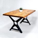 Mobenta Doğal Ağaç Masif Kütük Masa 90cm x 180cm ( Metal Ayak )