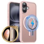 MOBESV iPhone 16 6,1 inç için kamera kumandalı manyetik kılıf, cep telefonu kılıfı, MagSafe ile uyumlu, yarı saydam mat, ince, darbeye dayanıklı koruyucu kılıf, pembe