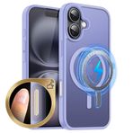 MOBESV iPhone 16 Plus 6,7 inç için kamera kontrollü manyetik kılıf, cep telefonu kılıfı, MagSafe ile uyumlu, yarı saydam mat, ince, darbeye dayanıklı koruyucu kılıf, açık lila