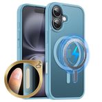 MOBESV iPhone 16 Plus 6,7 inç için kamera kontrollü manyetik kılıf, cep telefonu kılıfı, MagSafe ile uyumlu, yarı saydam mat, ince, darbeye dayanıklı koruyucu kılıf, açık mavi