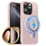 MOBESV iPhone 16 Pro Max 6,9 inç için kamera kumandalı manyetik kılıf, cep telefonu kılıfı, MagSafe ile uyumlu, yarı saydam mat, ince, darbeye dayanıklı koruyucu kılıf, pembe
