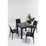 MOBETTO Rattan Camlı 80x80 Bahçe&Balkon&Teras Masa Seti - Antrasit
