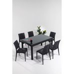 MOBETTO Rattan Camlı 90x150 Bahçe&Balkon&Teras Masa Seti - Antrasit