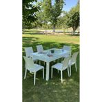 MOBETTO Rattan Large Camlı Beyaz Masa Takımı Bahçe&balkon 1 Camlı Masa + 6 Sandalye
