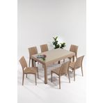 MOBETTO Rattan Large Camlı Cappucino Masa Takımı Bahçe&balkon 1 Camlı Masa + 6 Sandalye