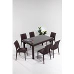 Mobetto Rattan Large Camlı Kahve Masa Takımı Bahçe&balkon 1 Camlı Masa + 6 Sandalye