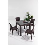 MOBETTO Rattan Small Camlı Kahve Masa Takımı Bahçe&balkon 1 Camlı Masa + 4 Sandalye