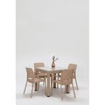 MOBETTO Rattan Small Lüx Camlı Cappucino Masa Takımı Bahçe&balkon 1 Camlı Masa + 4 Sandalye