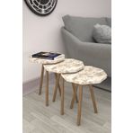 Mobezzo Sekizgen Zigon Sehpa 3'Lü Set Ahşap Orta Sehpa Modern Yan Sehpa Takımı Dekoratif Sehpa Beyaz Mermer Desenli