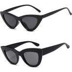 Mobgift 2'li Cat Eye Retro Güneş Gözlüğü (Siyah) - Cat Eye Oval Güneş Gözlüğü (Siyah)