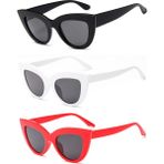 Mobgift 3'lü Cat Eye Oval Güneş Gözlüğü (Siyah - Beyaz - Kırmızı)
