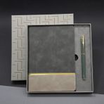 Mobgift Altın Şeritli Tarihsiz Soft Deri Defter ve Roller Kalem Seti - Gri