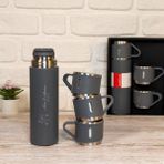 Mobgift Isim Baskılı Paslanmaz Çelik Termos 2 Bardaklı Gri - 500 ml