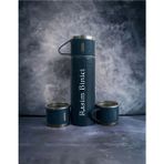 Mobgift Isim Baskılı Paslanmaz Çelik Termos 2 Bardaklı Lacivert - 500 ml