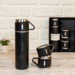 Mobgift Isim Baskılı Paslanmaz Çelik Termos 2 Bardaklı Siyah - 500 ml