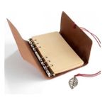 Mobgift Kişiye Özel Yaprak Tasarımlı Retro Deri Defter Kalem Hediyeli Turuncu - 18,5 x 12,5 - Menteşeli