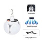 Mobgift Solar Güneş Enerji ve USB Sarjlı 5 Kanatlı Bahçe Aydınlatma LED Askılı Kamp Lamba - Beyaz
