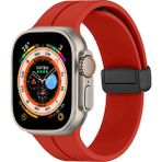 Mobicas Apple Watch Ultra 3 (49MM) Uyumlu Metal Tokalı Silikon Kordon-84 Kırmızı