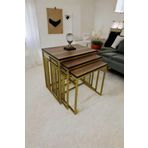 Mobievim Milano Gold Metal Ayaklı Ceviz Üst Tablalı Zigon Sehpa 40x55 cm