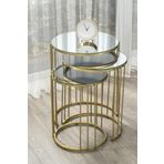 Mobievim Napoli Gold Metal Ayaklı Aynalı Zigon Sehpa 3'Lü 47x47 cm
