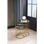 Mobievim Napoli Gold Metal Ayaklı Füme Aynalı Zigon Sehpa 3'Lü 47x47 cm