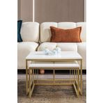Mobievim Siena Gold Metal Ayaklı Krem Üst Tabla Orta Sehpa Takımı 70x70 cm