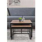 Mobievim Siena Siyah Metal Ayaklı Ceviz Üst Tabla Orta Sehpa Takımı 70x70 cm