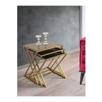 Mobievim Venedik Bronz Aynalı Zigon Sehpa 3’lü Set – Gold Metal Ayaklı Modern Tasarım