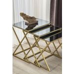 Mobievim Venedik Gold Metal Ayaklı Füme Aynalı Zigon Sehpa 40x55 cm