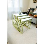 Mobievim Venice Gold Metal Ayaklı Krem Üst Tablalı Zigon Sehpa 40x55 cm