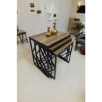 Mobievim Venice Siyah Metal Ayaklı Ceviz Üst Tablalı Zigon Sehpa 40x55 cm