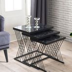 Mobievim Vienna Siyah Metal Ayaklı Mermer Desenli Mdf'Li Zigon Sehpa 40x55 cm