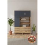 Mobihobi Luna Dolap: 9 Raflı, 5 Çekmeceli, 3 Kapaklı - 132X44x195 Çam/Antrasit