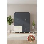Mobihobi Luna Gardrop: 7 Raflı, 4 Çekmeceli, 1 Askılı 176X44x221 Antrasit-Aytaşı