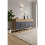 mobihobi Luna Konsol 3 Raflı 3 Çekmeceli 4 Kapaklı 176x44x83 Çam-Antrasit - Büfe - Gümüşlük - Ofis Dolabı - Salon - Antre - Dekorasyon - Depolama - Büro