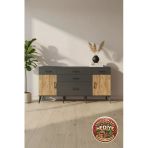 Mobihobi Luna Konsol: 5 Çekmeceli, 2 Raflı, 2 Kapaklı Antrasit-Çam 176X44x83