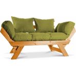Mobil Deco Kombin Wood Ahşap İki Kişilik Kanepe Ceviz Yeşil