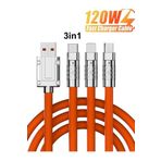 MOBİL GO 120w 3 In 1 Süper Hızlı Şarj Kablosu Samsung Xiaomi Huawei Iphone Uyumlu 6a