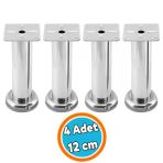 Mobilya Ayağı Modern Koltuk Kanepe Dayanıklı Tv Ünite Ayağı Ayakları Tablalı Krom Metal 12 Cm Gümüş 4 Adet