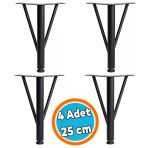 Mobilya Ayağı Modern Koltuk Kanepe Dayanıklı Tv Ünitesi Ayağı Ayakları Siyah Metal 25 Cm 4 Adet