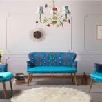 Mobilya Bazarı Etnik Desen Çay Seti Koltuk Takımı - Salon - Balkon - Ofis 2+1+1 (Turkuaz)