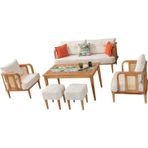 Mobilya Bazarı Flora Bahçe Mobilyası (Salon - Balkon - Cafe - Ofis) 3+1+1+Masa+2 Puf - Gürgen Iskelet