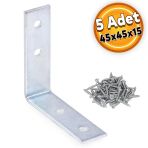 Mobilya Eşya Dolap Yatak Duvara Sabitleme Köşebent Bağlantı Aparatı L Demiri Gönye 45X45x15 Mm (5 Adet)