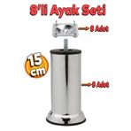 Mobilya Kanepe Baza Koltuk Destek Ayağı M8 Civata 15 cm Krom Metal Ayak + Bağlantı Aparatı (8'Li SET)