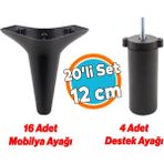 Mobilya Koltuk Kanepe Tv Ünitesi Yükseltme Destek Ayağı 12 Cm Siyah Ayakları 20'Li Set