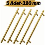 Mobilya Kulp Mutfak Dolap Çekmece Dolabı Kapak Kulpları Kulbu Gold Altın 320 mm 32 cm Metal (5 Adet) - 1