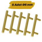 Mobilya Mutfak Çekmece Dolap Dolabı Kulbu Kulpu Kulpları (96 Mm - 9.6 Cm) Gold Altın Metal (5 Adet)