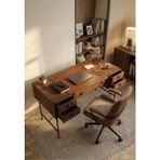 Mobilya Pratik Lamont Çalışma Masası, Home Ofis ve Yönetici Masası Modeli 4 çekmeceli 1 kapaklı raf - 180 x 75 cm - Ceviz