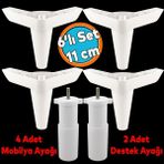 Mobilya Tv Ünitesi Çekyat Koltuk Kanepe Baza Destek Ayağı Ayakları 11 cm Beyaz Ayak 6'lı Set