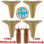 Mobilya Tv Ünitesi Çekyat Koltuk Kanepe Baza Destek Ayağı Ayakları 12 Cm Açık Ceviz 6'Lı Set